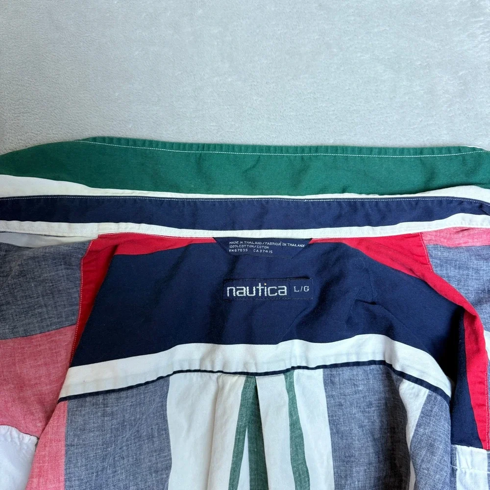 Vintage 90s Nautica Button Down Shirt Mens Large Striped Nautical Preppy EUC